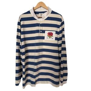 Kent & Curwen Rugby Polo Shirt Men’s XXL Blue Stripe 100% Cotton David Beckham